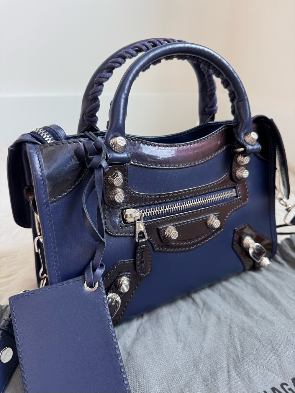 Vintage Balenciaga Navy Blue Mini City bag - Leather Top Handle Crossbody - Picture 4 of 16